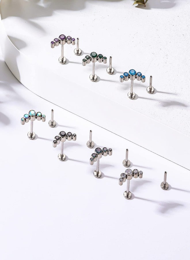BelezaDosas G23 Titanium Labret Studs 16G Threadless Push-in Press Fit Cluster Tragus Helix Lobe Conch Rook Medusa Cartilage Monroe Push Back Earring Piercing Jewelry (5 clear cz) - Image 3